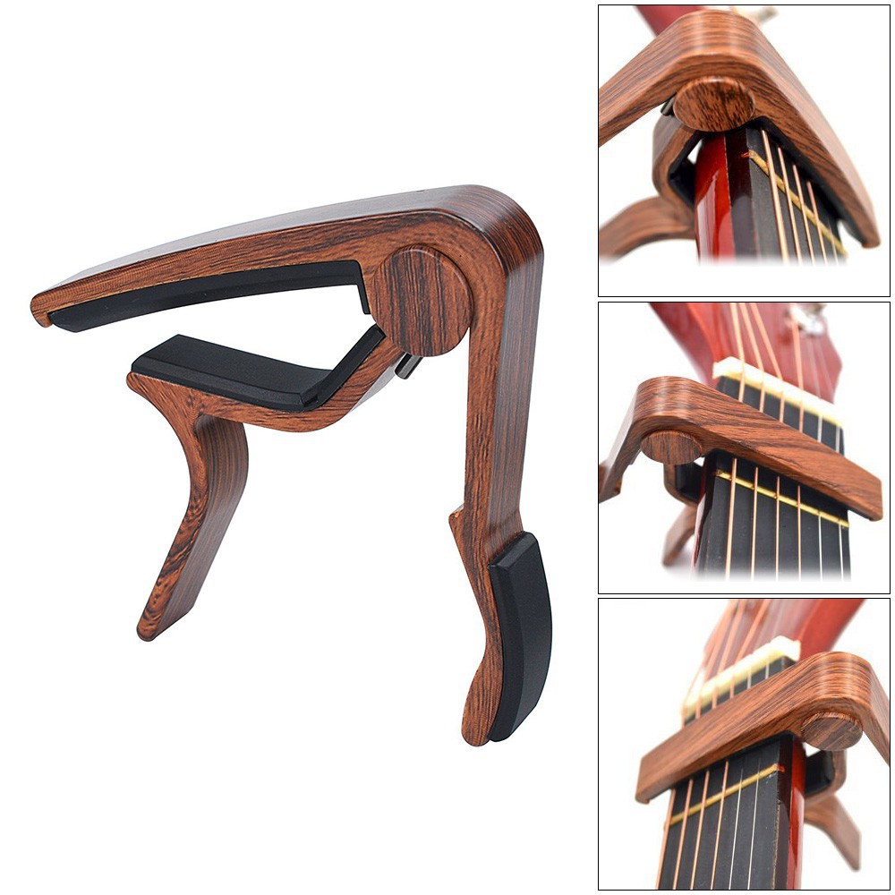 Capo Gitar Bahan Metal Motif Serat Kayu Dengan Bantalan Silikon Sempurna