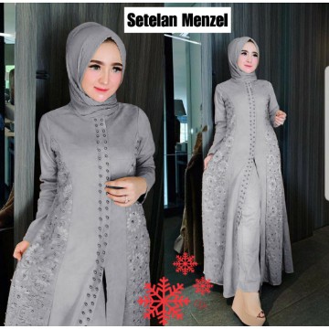 SET BAJU WANITA MUSLIM STELAN ROK BAJU ATASAN PLUS CELANA PANJANG MODEL PENSIL SETELAN MENZEL BROKAT