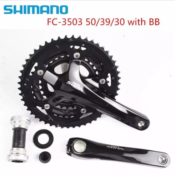 shimano sora 3503 triple crank set hollowtech 2 II 50 - 39 - 30 dengan BB NOS New old stock Baru