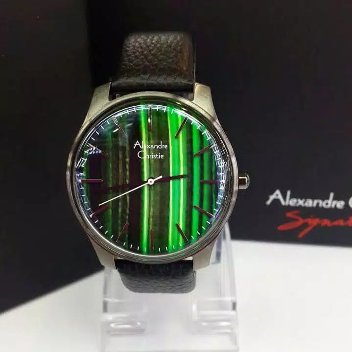 AC alexandre Christie 8503 signatur unisex jam tangan original  kulit hitam abu hijau