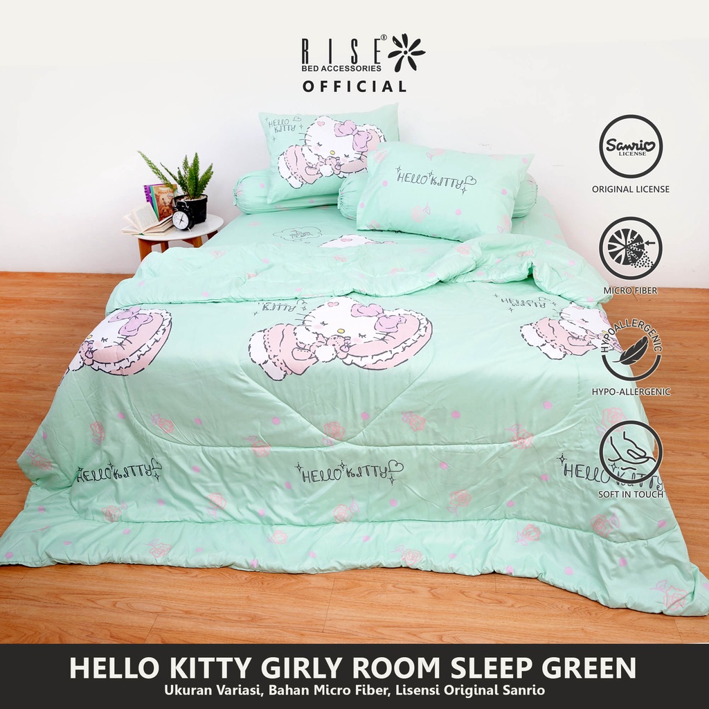 Rise Bed Cover Hello kitty Bahan Microfiber Motif girly Ori Sanrio
