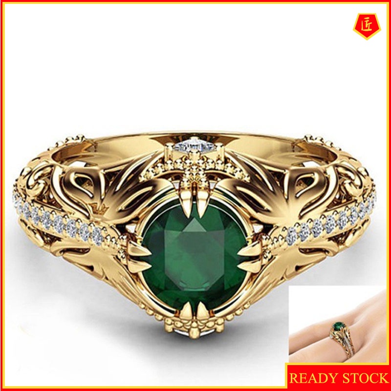 [Ready Stock]14K Gold Emerald Ring Luxury Elegant Noble