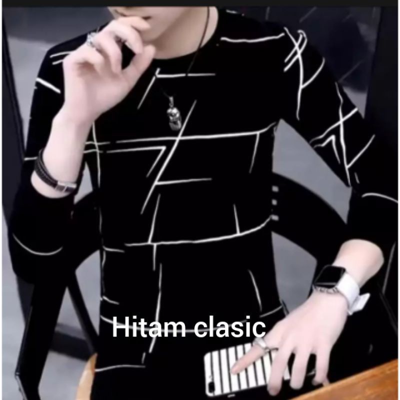 kaos abstrak keren terbaru lengan panjang pria kerah bulat ory M L XL XXL