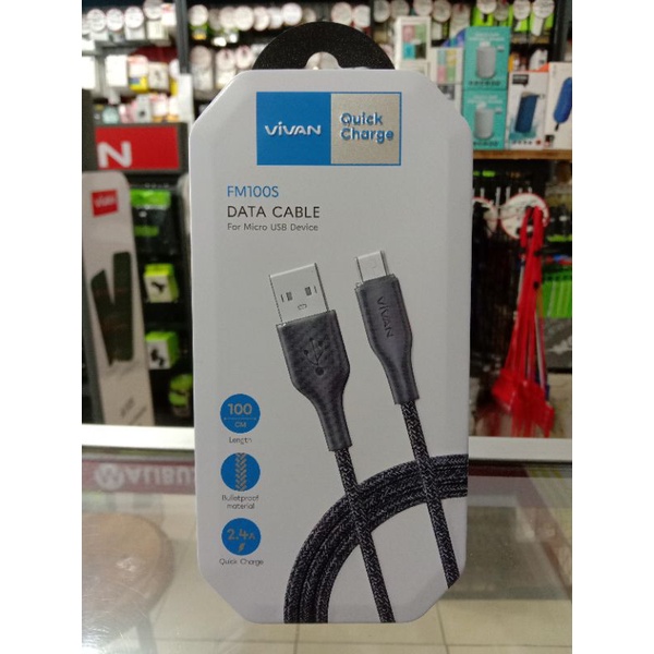 KABEL DATA MICRO USB VIVAN FM100 SPRING 2.4A 100CM FAST CHARGING CHARGER VIVAN FM 100