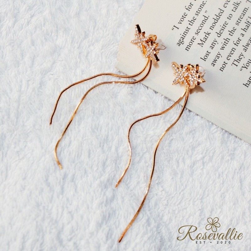 Anting S925 Tusuk Panjang Menjuntai Emas Import Korea