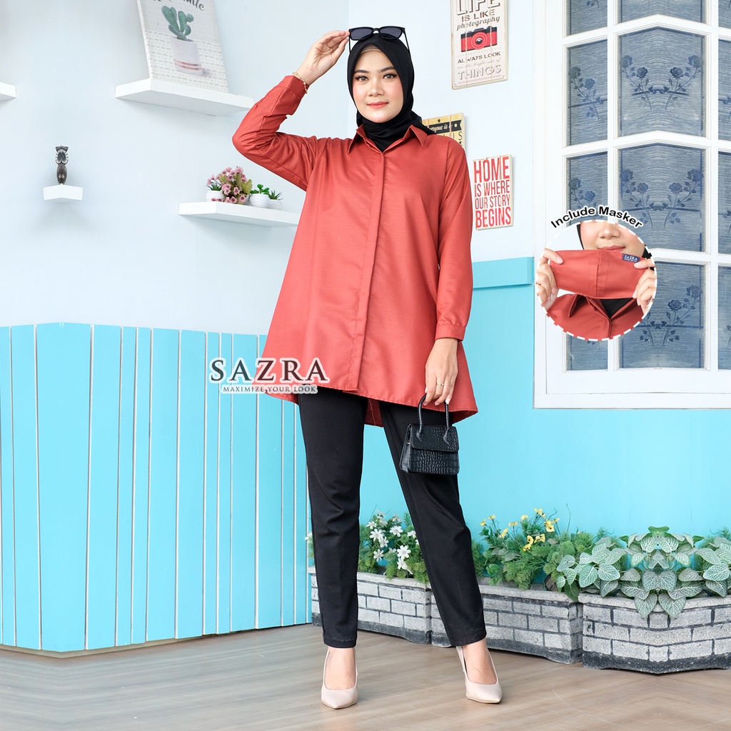 STANDAR-BIGSIZE | Classic Kemeja Wanita Tunik Polos Aneka Warna Bahan Katun Toyobo Original SAZRA-Terracotta