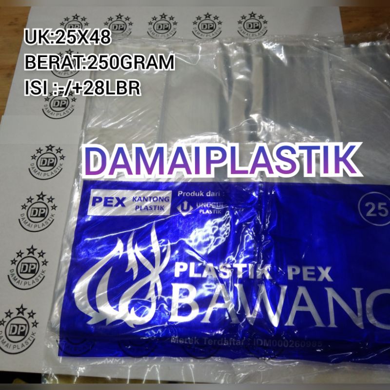 KANTONG PE BAWANG PEX PLASTIK BENING TRANSPARAN UKURAN 25x48 UK 25