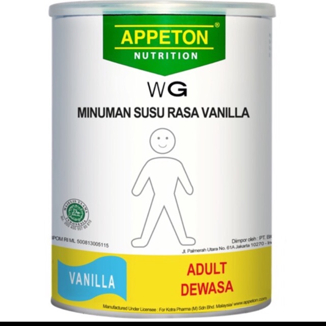 Appeton Nutrion WG Rasa Vanilla 450gr Susu untuk Menambah Berat Badan Apeton