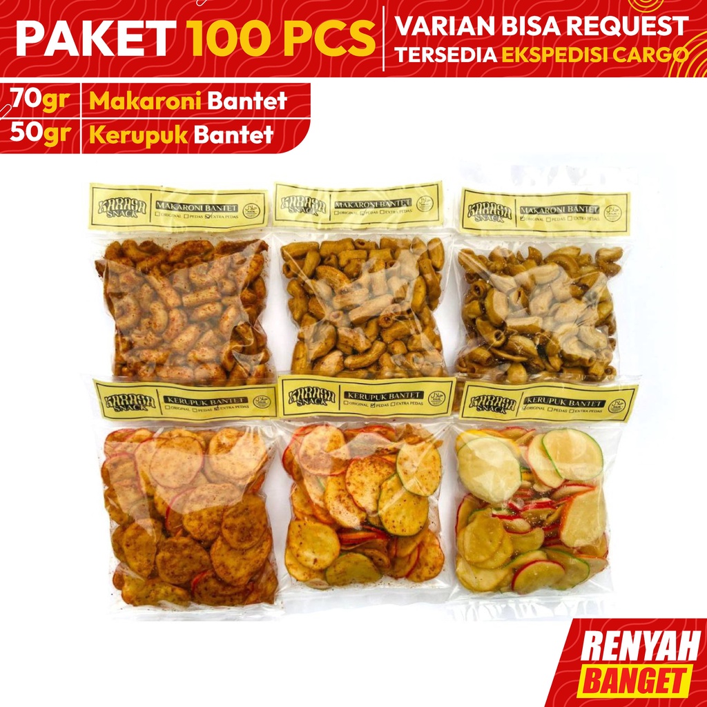 

MAKARONI BANTET TASIKMALAYA | PAKET ISI 100 PCS | KARASA SNACK KERUPUK BANTET MURAH BERKUALITAS