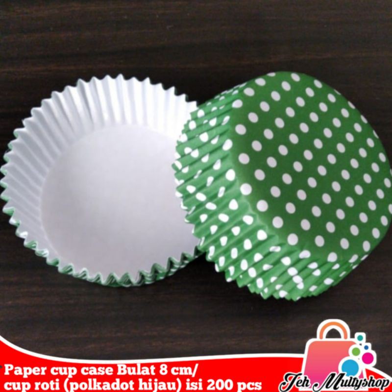 

Paper cup case Bulat 8 cm/cup roti polkadot hijau isi 200 pcs