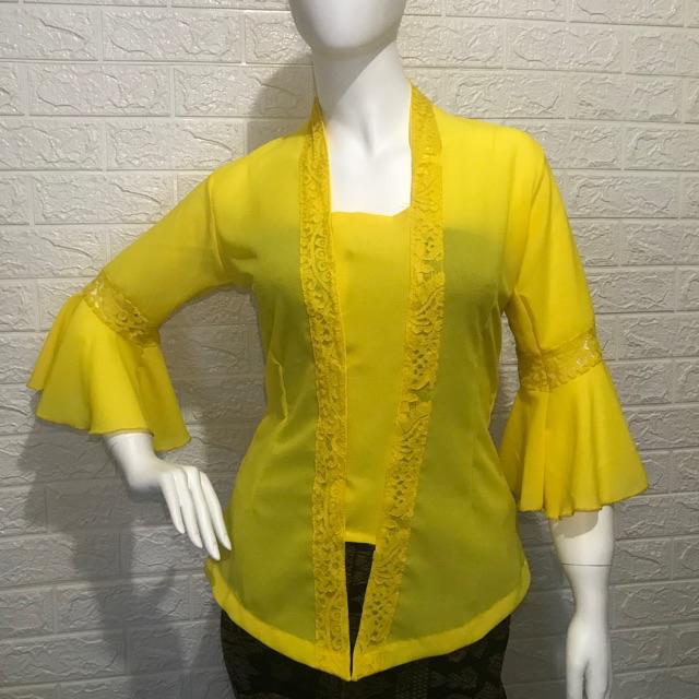 [COD] Kebaya bali semiperancis mix chifon seruti lengan lonceng / kebaya / kebaya kombinasi / kebaya-Kuning