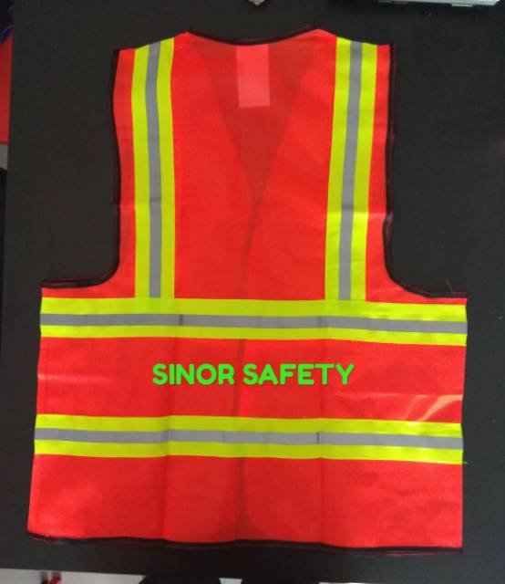 Rompi Safety Kombinasi Polyester HIJAU dan ORANGE Double Scotlite Polyester Safety Vest Rompi