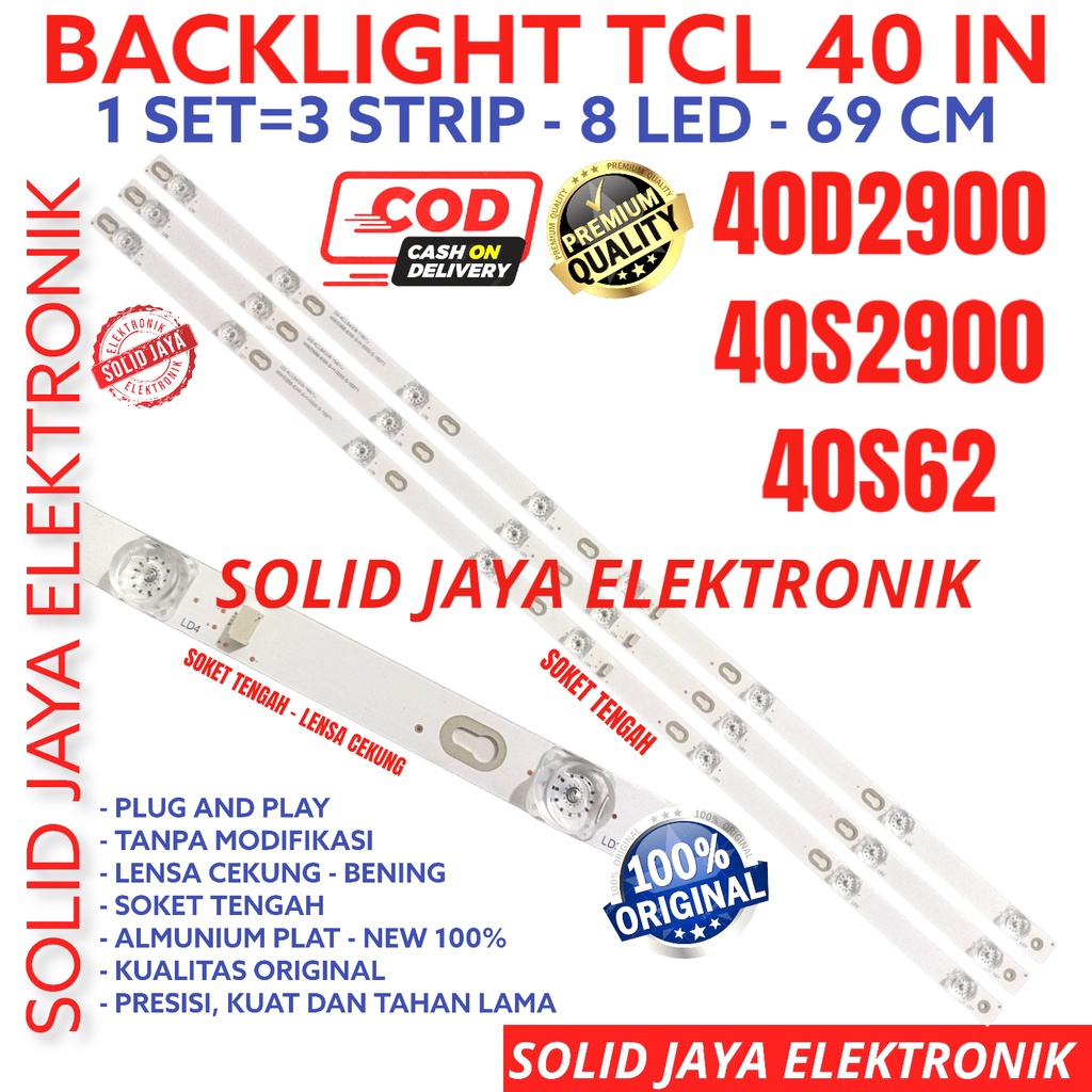BACKLIGHT TV LED TCL 40 INC 40D2900 40S4900 40S62 40S LAMPU BL 8K 6V 8LED 8 KANCING LAMPU 6 VOLT TCL LAMPU BL LED 40INC 40IN 40INCH 40D 2900 40S 2900 40S 62 INCH IN