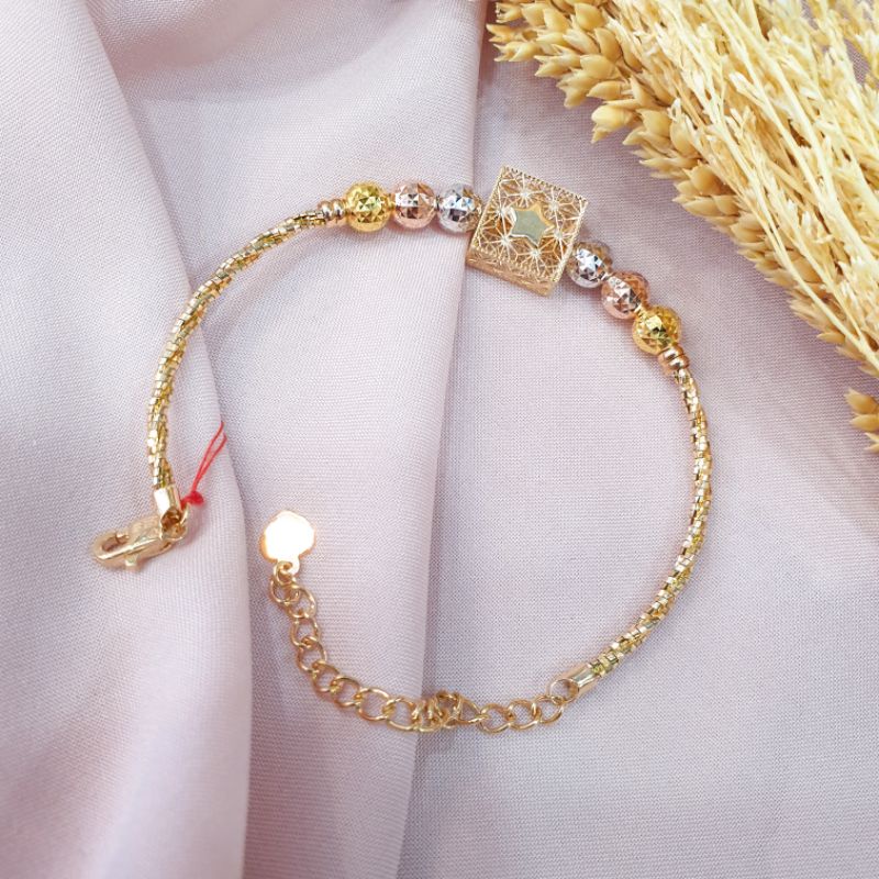 [NEW] Gelang tangan dewasa kaku ELEZTRA lilit 3 warna variasi emas asli kadar 375 8K