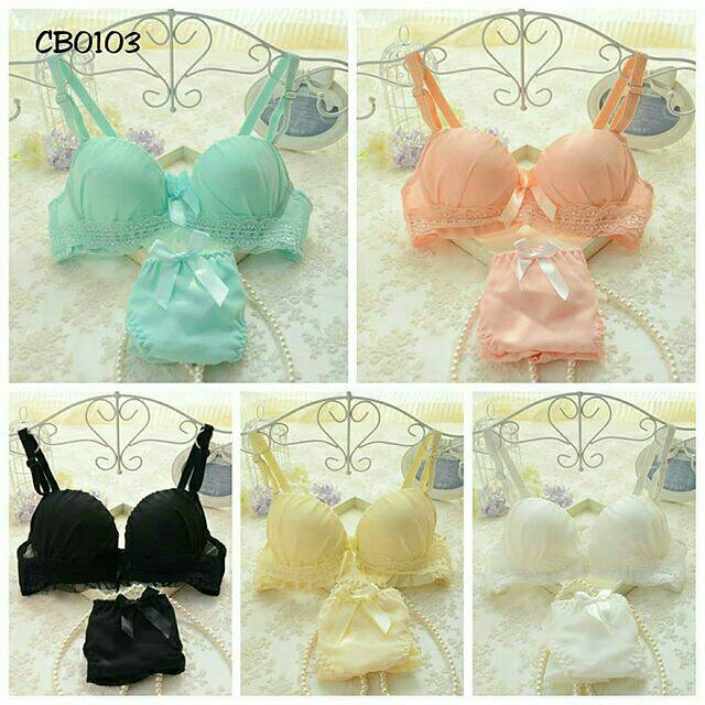 CB103 bra set celana dalam wanita import kawat busa tebal sexy cantik elegant tali bisa dilepas
