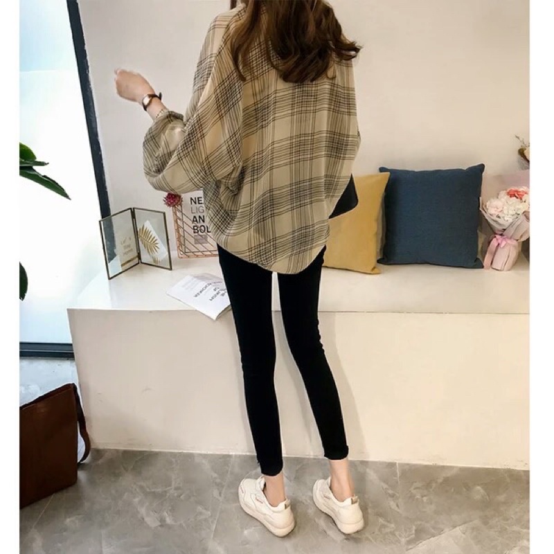 [DITA] Kemeja wanita kotak lengan panjang oversize import korean style-3