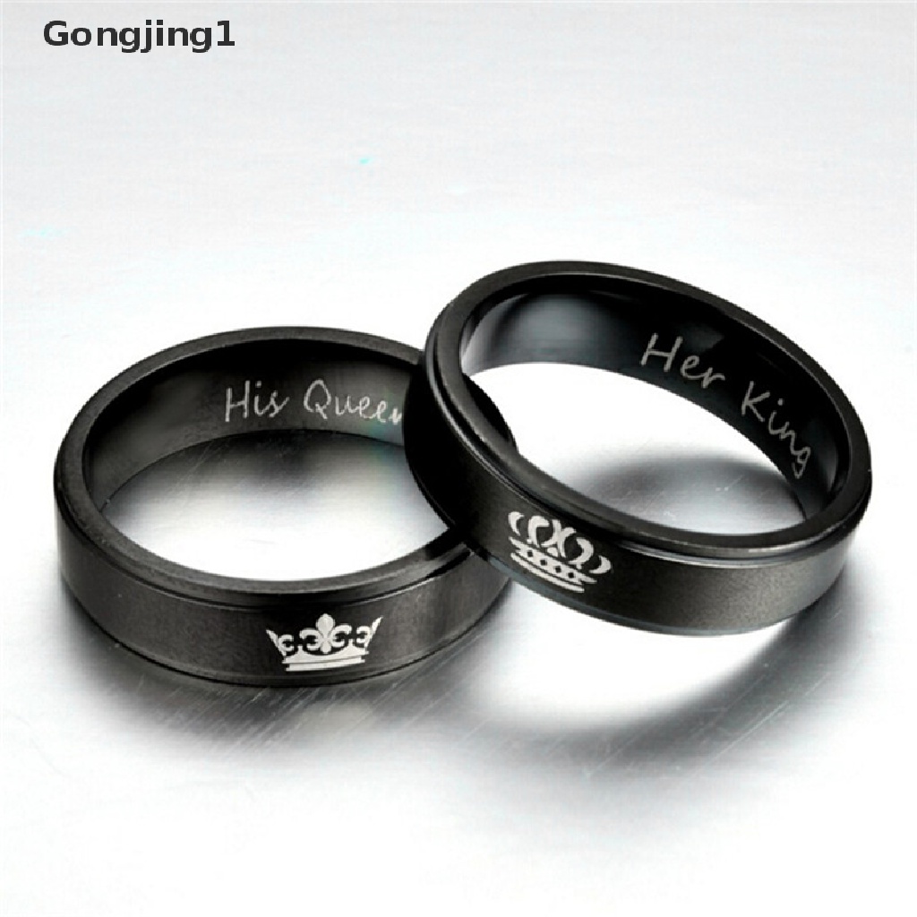 Gongjing1 Cincin Stainless Steel Motif Tulisan HIS Queenher KING Untuk Pasanganpriawanita