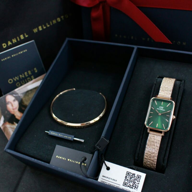 JAM TANGAN WANITA ORIGINAL DW QUADRO PRESED PAKET SET GELANG PLUSBOX PAPERBAG