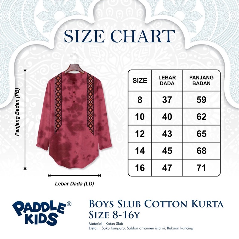 Koko kemko kurta paddle boy slub katun kurta paddlekids size 7-18 tahun