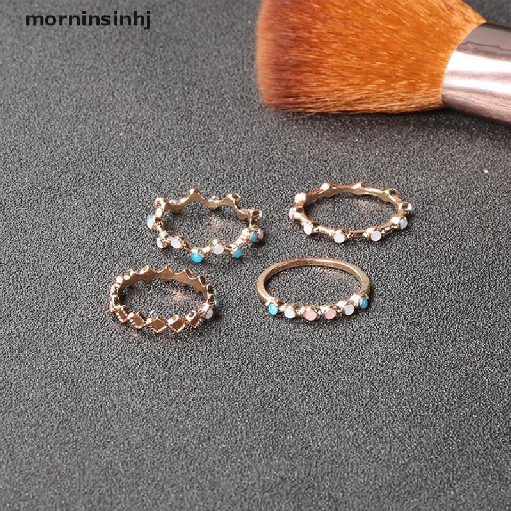 4pcs / Set Cincin Batu Kristal Gaya Bohemian Untuk Pernikahan