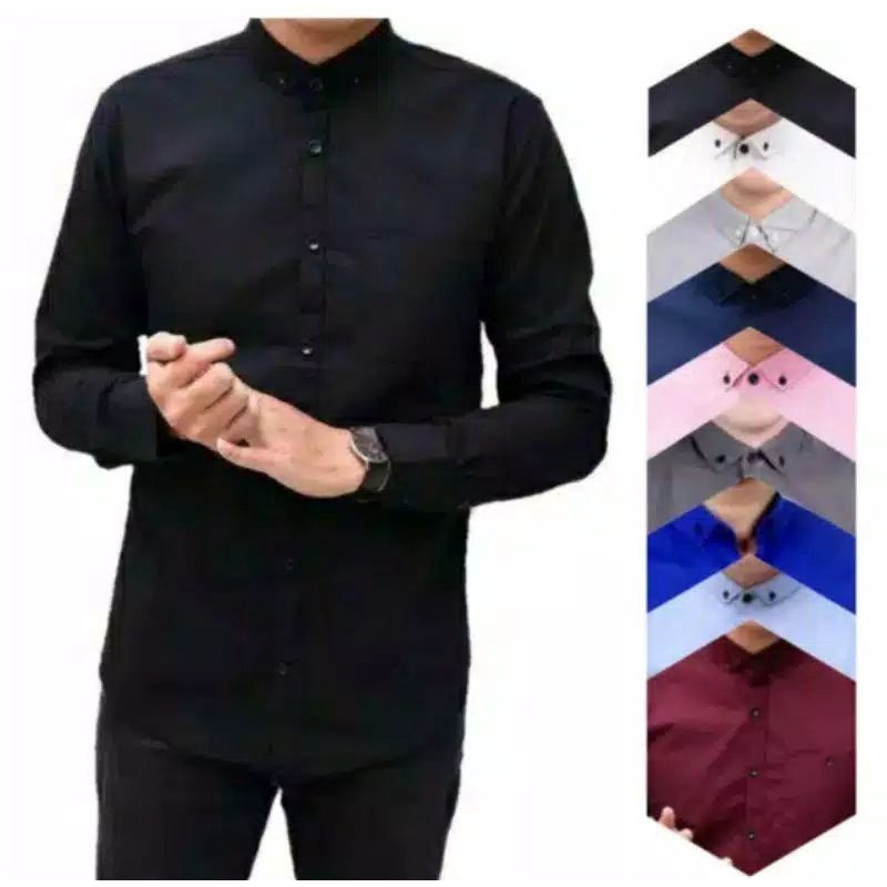 KEMEJA PRIA BOYI TOP MAN LENGAN PANJANG PENDEK KASUAL FORMAL KERJA KANTOR POLOS PUTIH HITAM WHITE