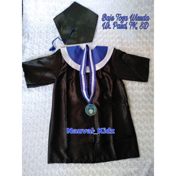 Baju Wisuda Anak / Baju Toga Wisuda Anak Paud, TK, SD  ( biru list putih)
