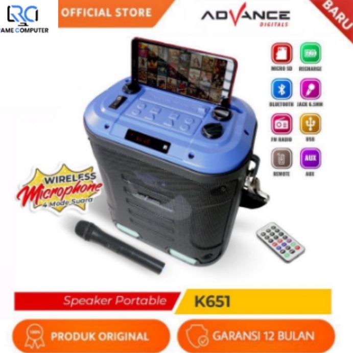 Advance Speaker K651 Bluetooth + Plus Mic Wireless Portabel Meeting Bass