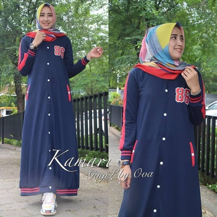 Idref Baju Muslim Gamis Kamari Dress Panjang Hijab Casual Pakaian Wani - Navy- L