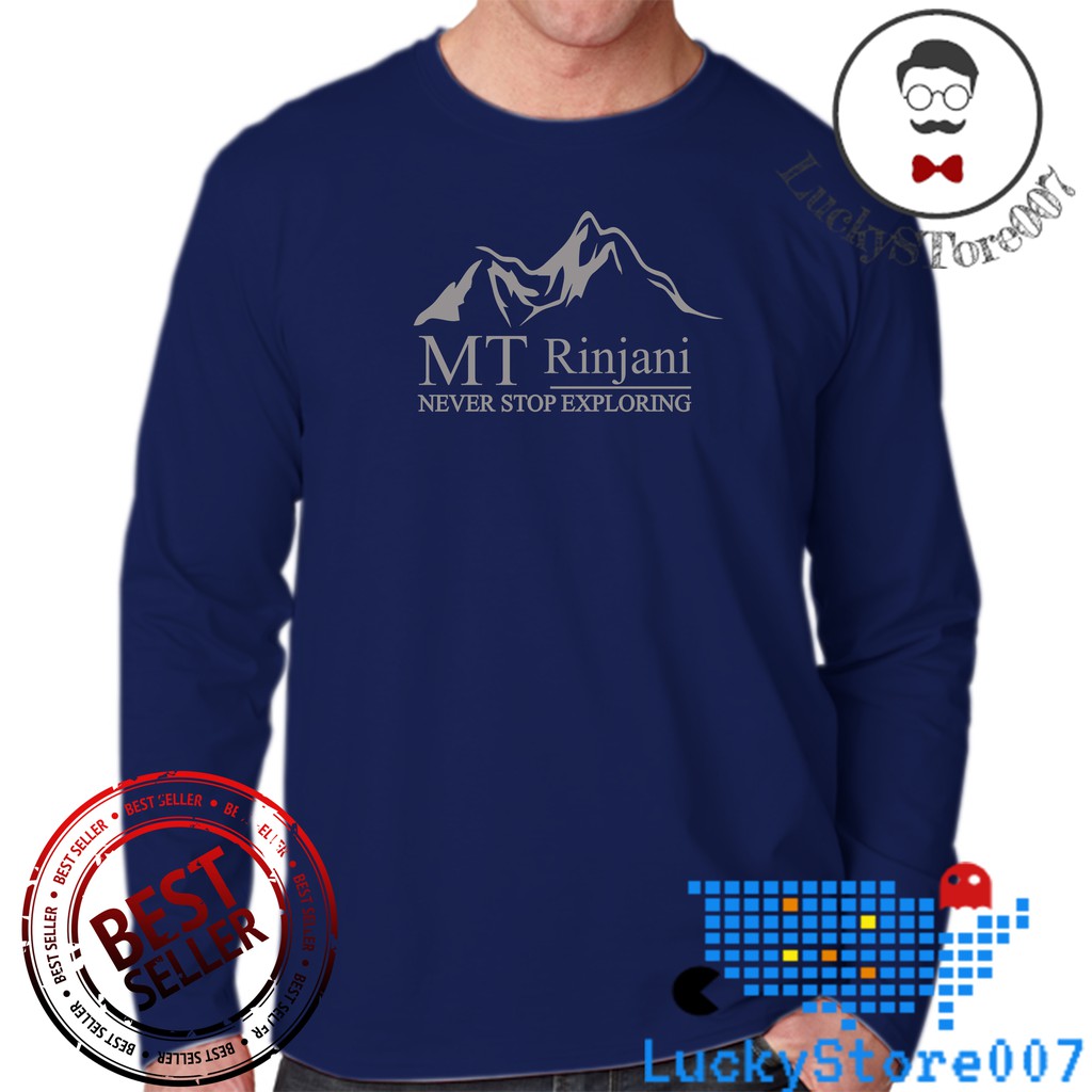 KAOS PANJANG GUNUNG RINJANI Teks Silver KAOS PRIA BAJU DISTRO MURAH KAOS OUTDOOR