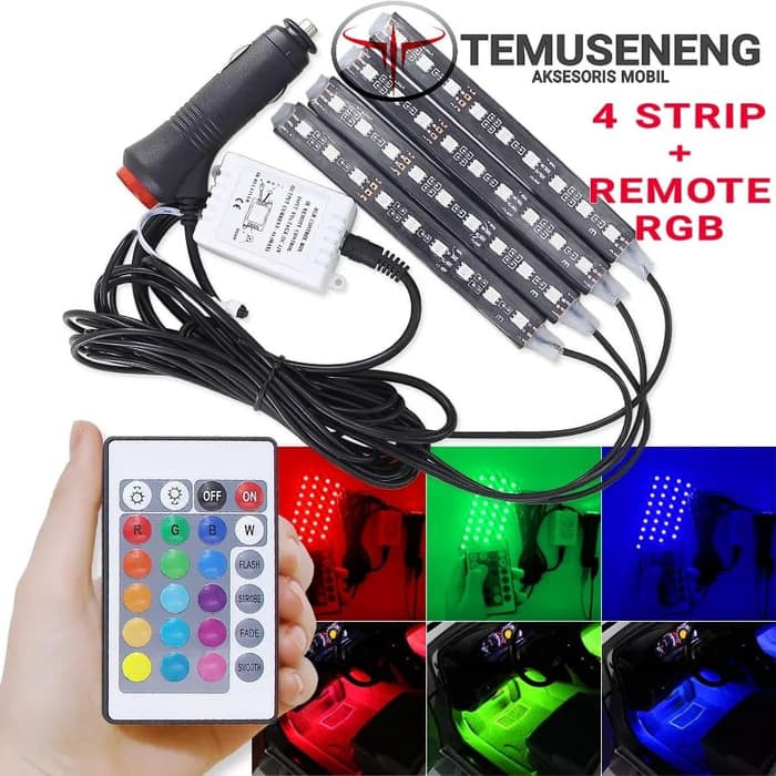 4Pcs Lampu Led Kolong Mobil Rgb Plafon Interior Strip Drl Warna Remote