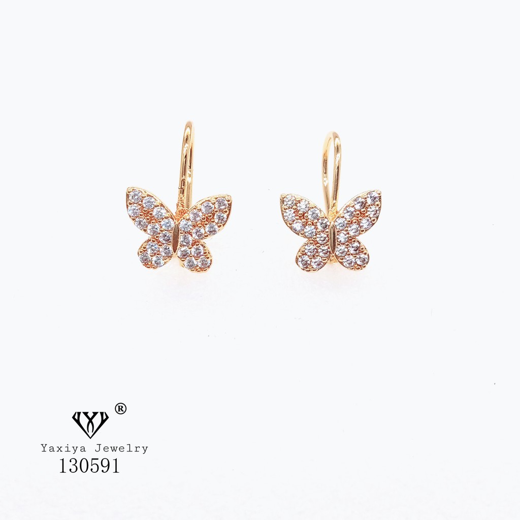 Yaxiya Anting Wanita Motif Kupu Permata Lapis Emas 18k 809