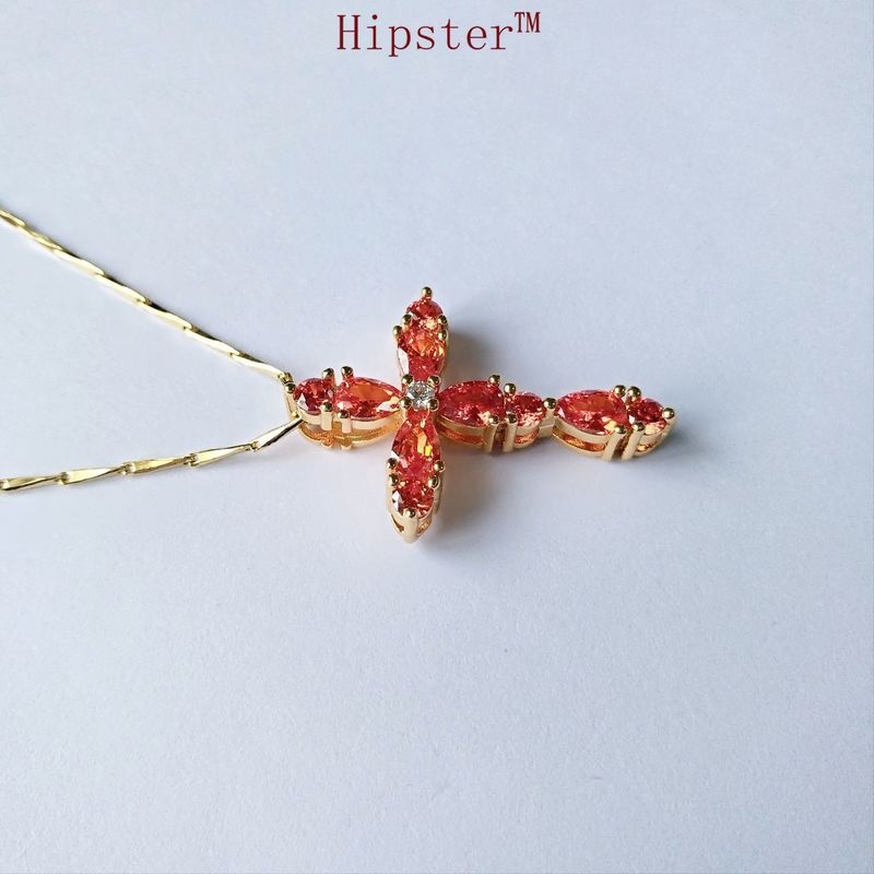 New Personalized Minority Simple and Natural Ruby Cross Pendant Vintage Temperament Clavicle Chain