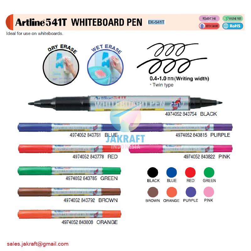 

(1 Pcs) Spidol Papan Tulis & Kaca ARTLINE 2 in 1 Whiteboard Marker EK-541T Dual Tip 0.4 & 1.0 mm Bisa Dihapus