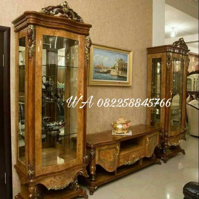 Lemari Hias Pajangan Dari Kayu Jati, Lemari Bufet Rak Meja Tv Sekat Ruang Tamu