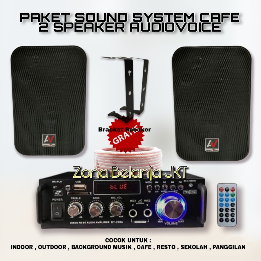 Paket Sound System Indoor Cafe Resto 2 Speaker Audiovoice Amplifier USB  Bluetooth Original(S-1)