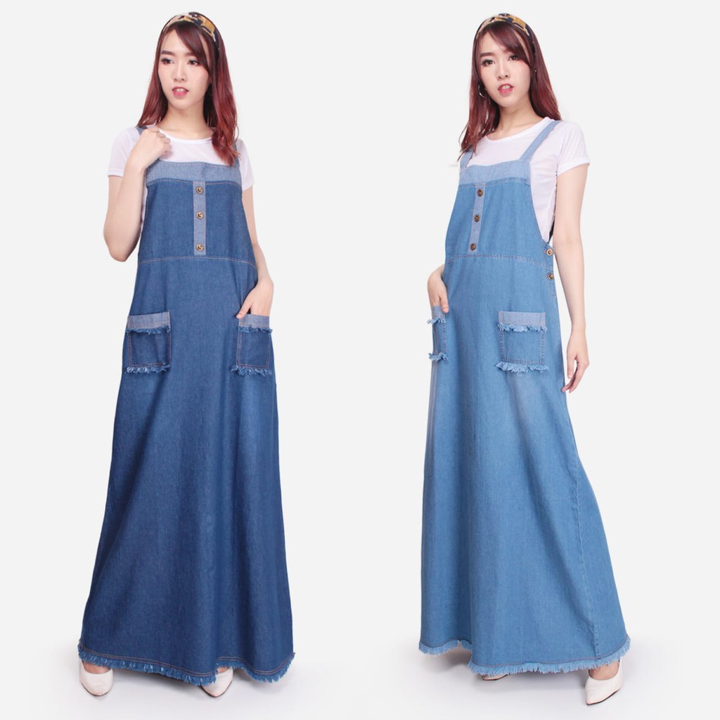 Terusan Maxi Keylani Overall Jeans Wanita