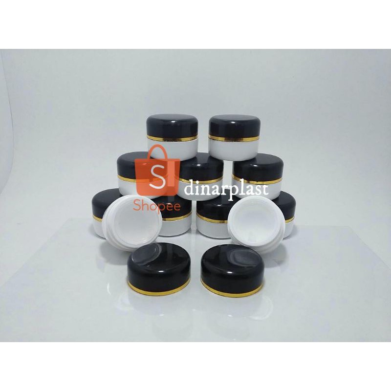 Pot cream PP hitam - putih list gold