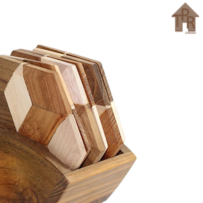 Kayu | Coaster / tatakan gelas / tatakan mug /  tatakan 3D set 6pcs - D9