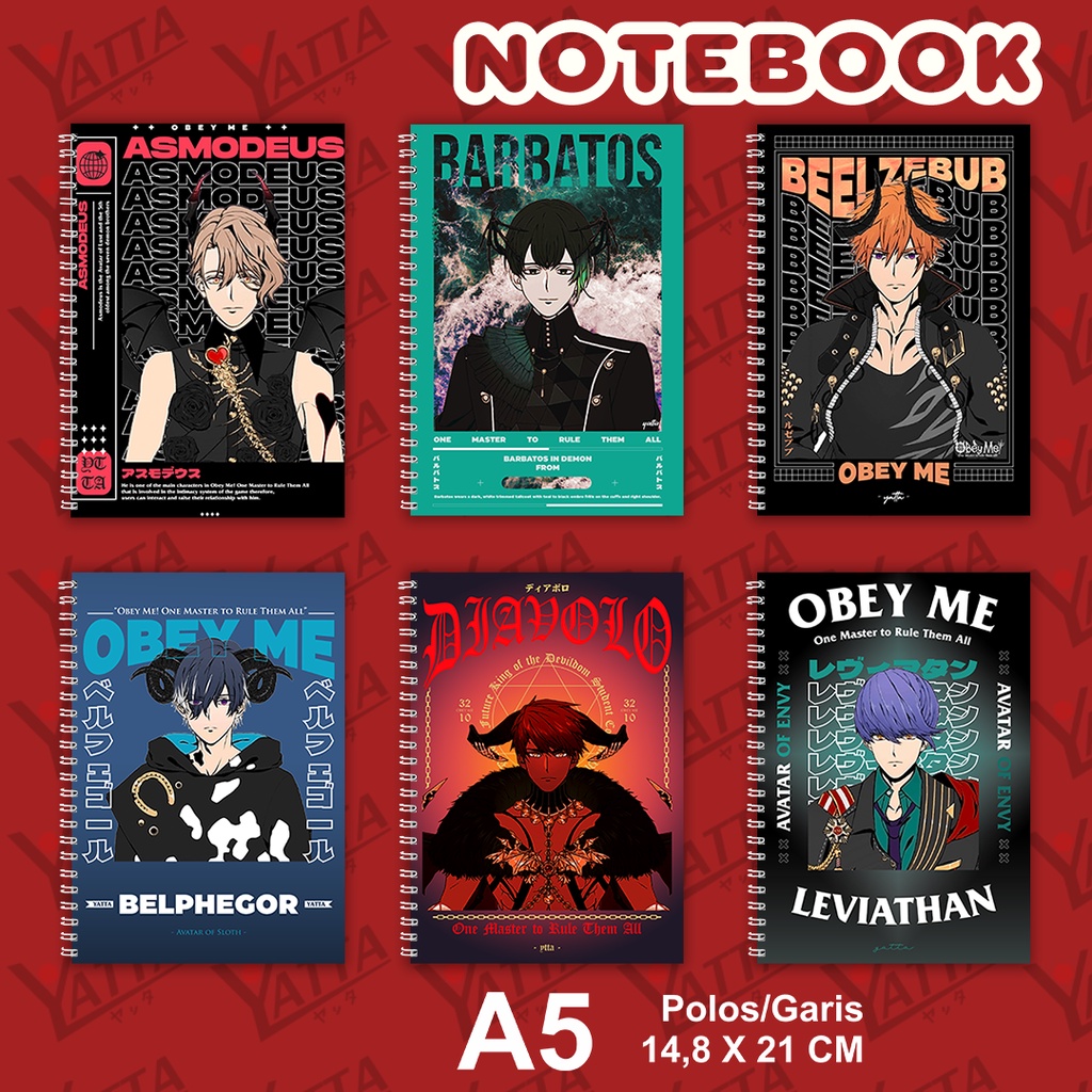 

Notebook Anime Obey Me! Ukuran A5 14,6 x 21 cm