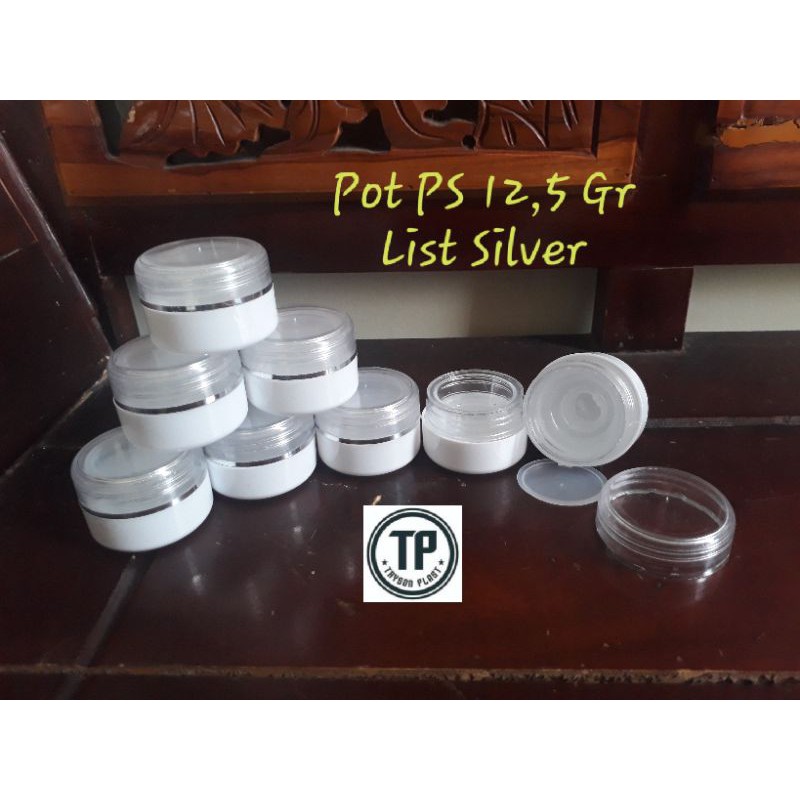 Pot Cream 12,5 gr / 12,5 Gram / PS - Transparan Putih - List Silver