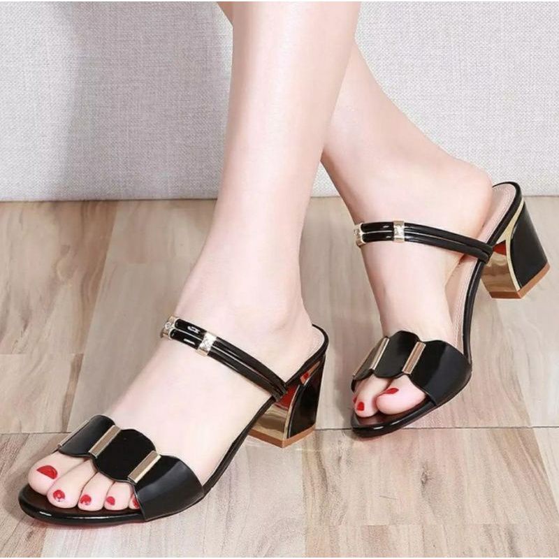 Sandal heel wanita hak tahu 5cm balok