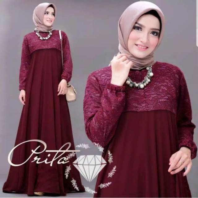 ( PROMO FLASH SALE) PRITA DRESS MAXY /MOSCREPE KOMBINASI BERUKAT