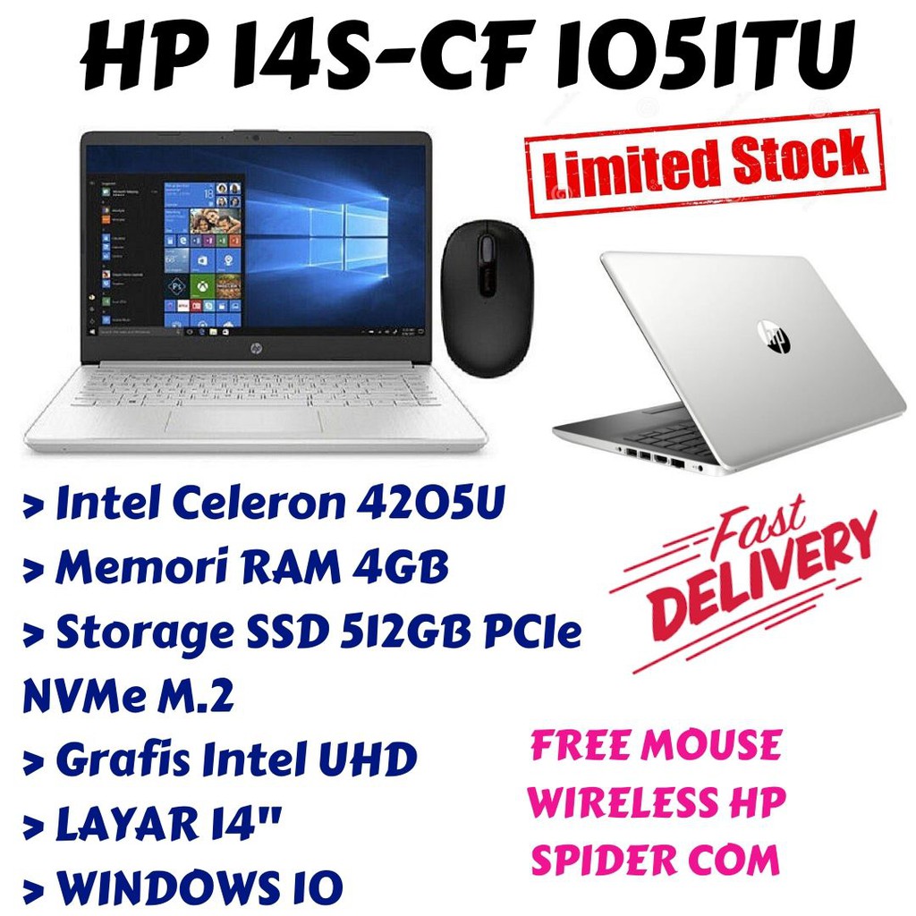PROMO HP 14S-CF 1051TU / N-4205 / 4GB / SSD 512 / 14'/ VGA INTEL / WIN 10