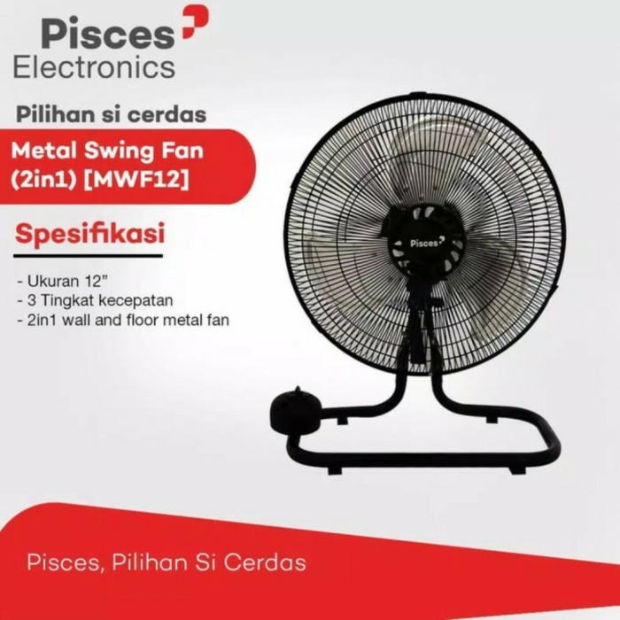 Kipas Angin 2 in 1 Meja Dinding Stainless 12 Inch Pisces MWF12 PROMO