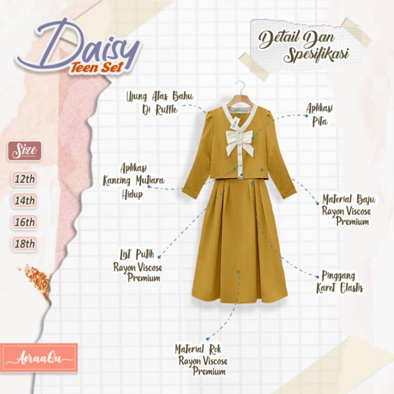 DAISY TEEN SET set by Aeraaqu setelan daisy set untuk anak usia 10 tahun sampai dewasa nabLfashion polty aeraaqu