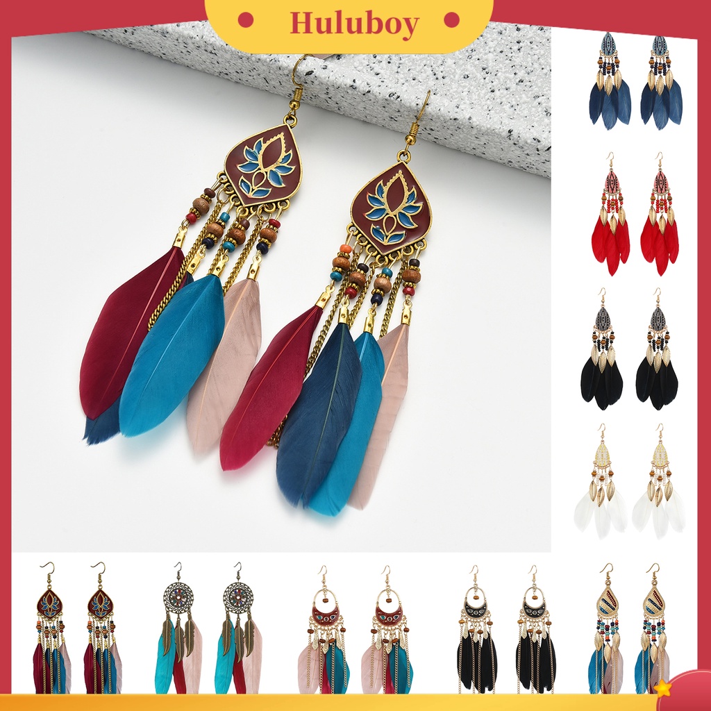 Hu Hu Hu Hu Hu Alat Bantu Pasang Kacamata♡ 1 Pasang Anting Kait Gantung Wanita Desain Bulumanikmanik Warna Warni Gaya Retrobohemian Untuk Pesta