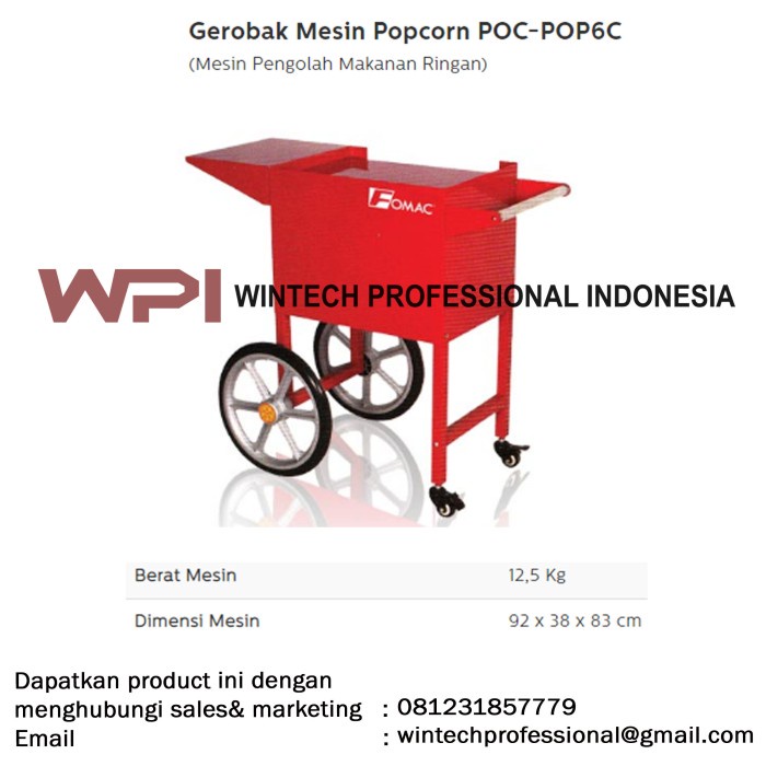 Popcorn Maker FOMAC POC-POP6C. Gerobak Mesin Popcorn - Gerobak untuk Menjual Popcorn