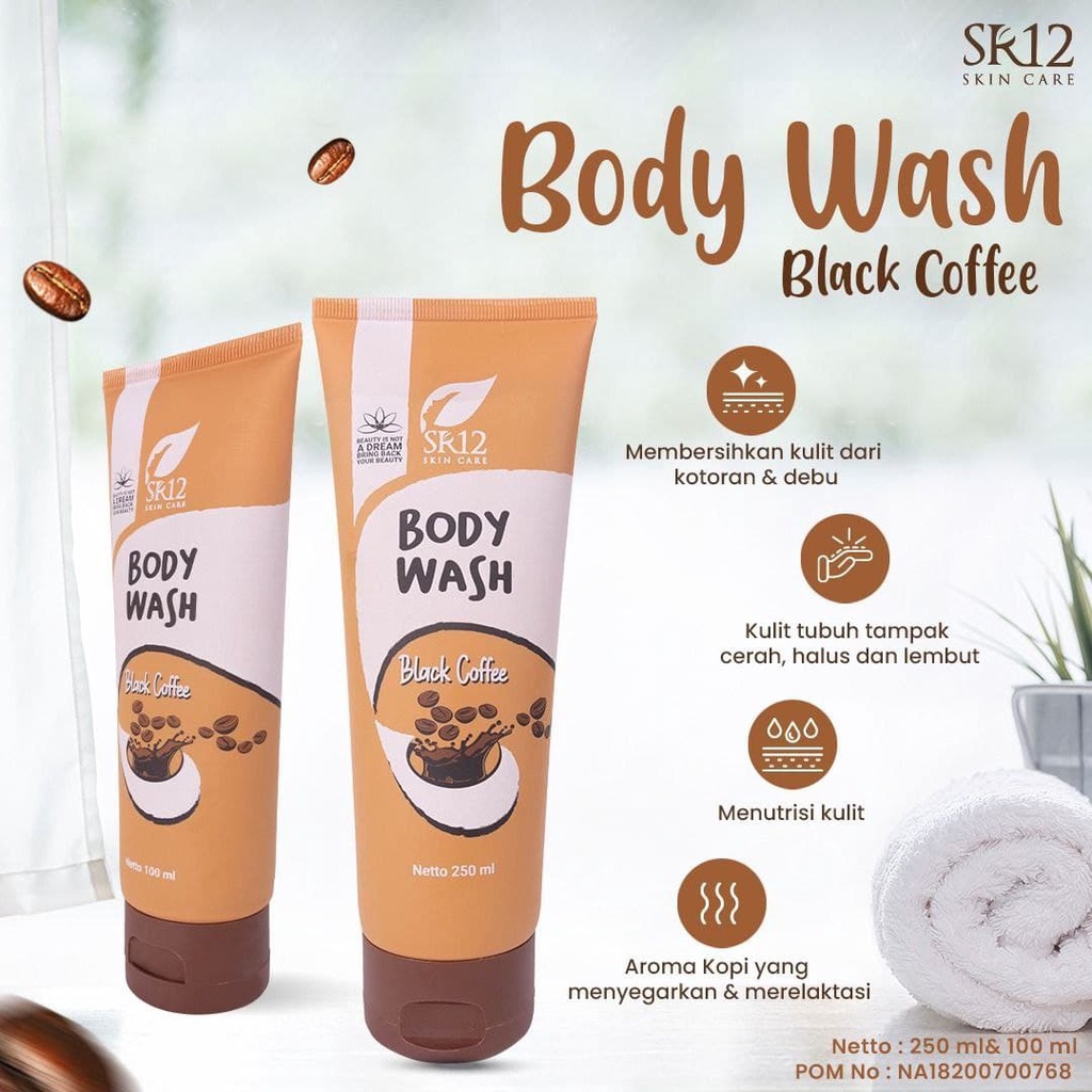 BODY WASH SR12 100ml 250ml Tube Pump Aloe Vera Lidah Buaya Black Coffee Kopi Hitam Menyegarkan Tubuh