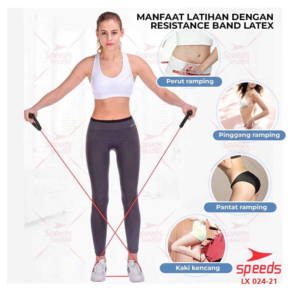 SPEEDS Tali Fitness Elastis Resistance Bands Dilengkapi Handle Stretching Rope Olahraga 024-21-5