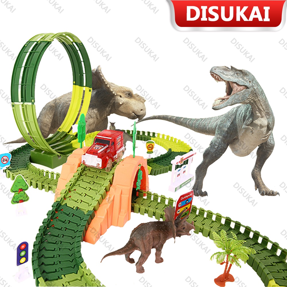 【Stok Baru】Mobil Track Dinosaurus 188pcs Dapat mendaki bukit yang menanjak dapat dengan bebas membentuk bentuk